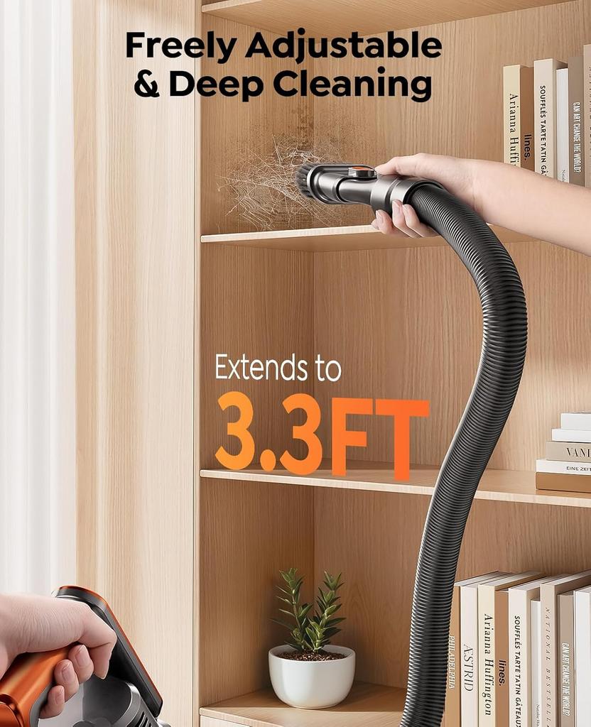 Cordless Vacuum Cleaner 600W, 50KPa, 65Min Runtime, Stick Vacuum with 3.3ft Hose, Wall Mount Charging, Auto Mode, Touchscreen, S
