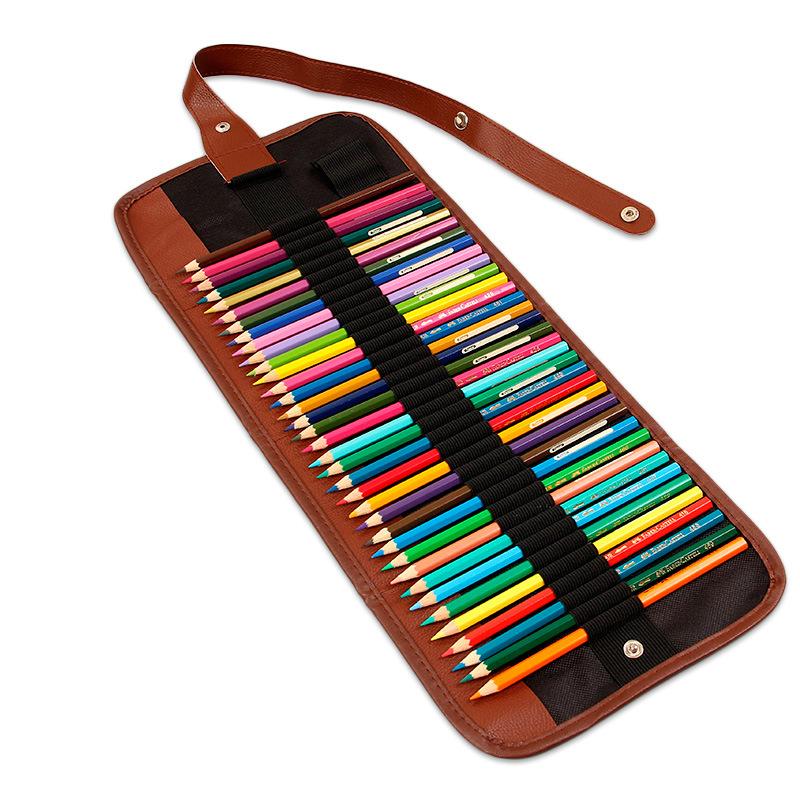 36/48 Holes Wrap Roll Up Pencil Bag Pen Case Holder Storage Writing Supplies Stationery Supplies Cosmetic Bag Pencil Pouch