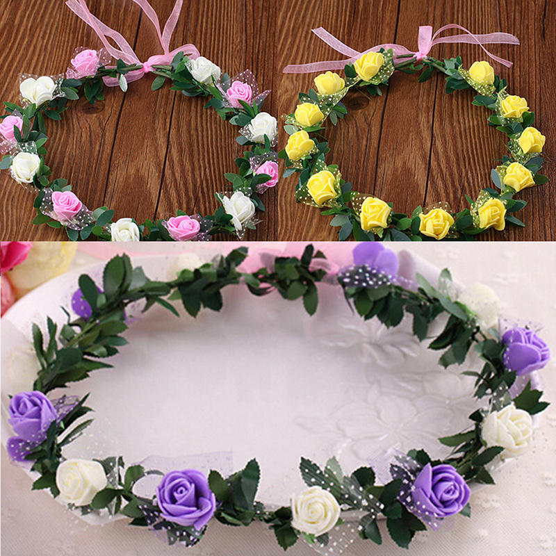 Sweet Girls Women Bridal Rose Flower Crown Headband Wreath Party Wedding Bridal Garland Hairband Headwear
