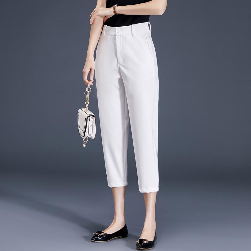 

Women s High Waist Plus Size White Harem Pants - Spring/Autumn Professional Office Wear 4XL (Recommended for 165-180 lbs) (Fabric Upgrade)