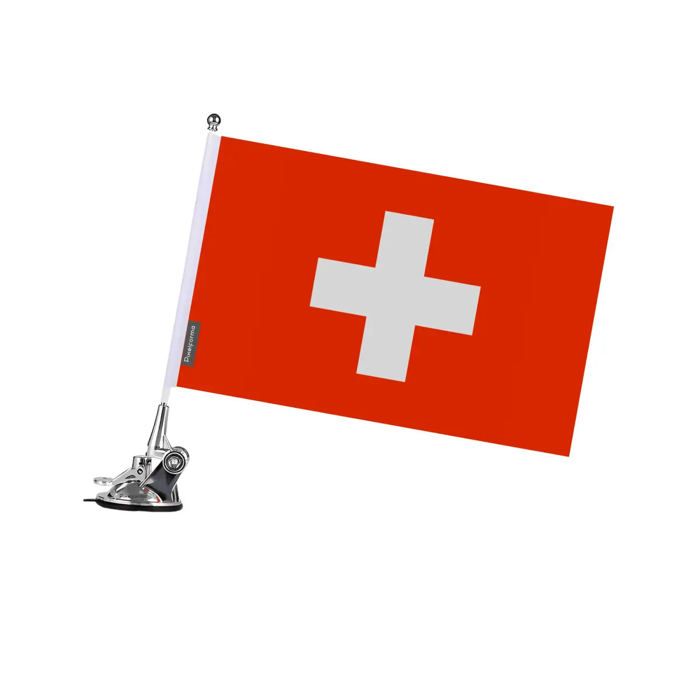 Drapeau - Suisse - 27 X 35 Cm - Mât À Ventouse - Acier Inoxydable - Impression Recto/Verso
