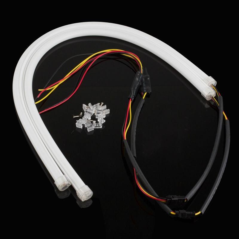 

2Pcs 60cm Car LED Turn Signal Strip White+Yellow Guide Light Strip For Headlight