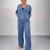 Women's Autumn/Winter Set Cardigan Casual Top Wide-Leg Pants and Patchwork Round-Neck Top
