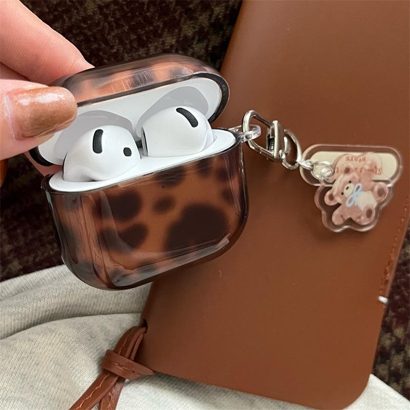 The Semi-transparent Brown Amber Leopard Print AirPods Pro 1 Earphone Case Is Compatible with Apple's 1st/1st/1st Generation Wireless Bluetooth