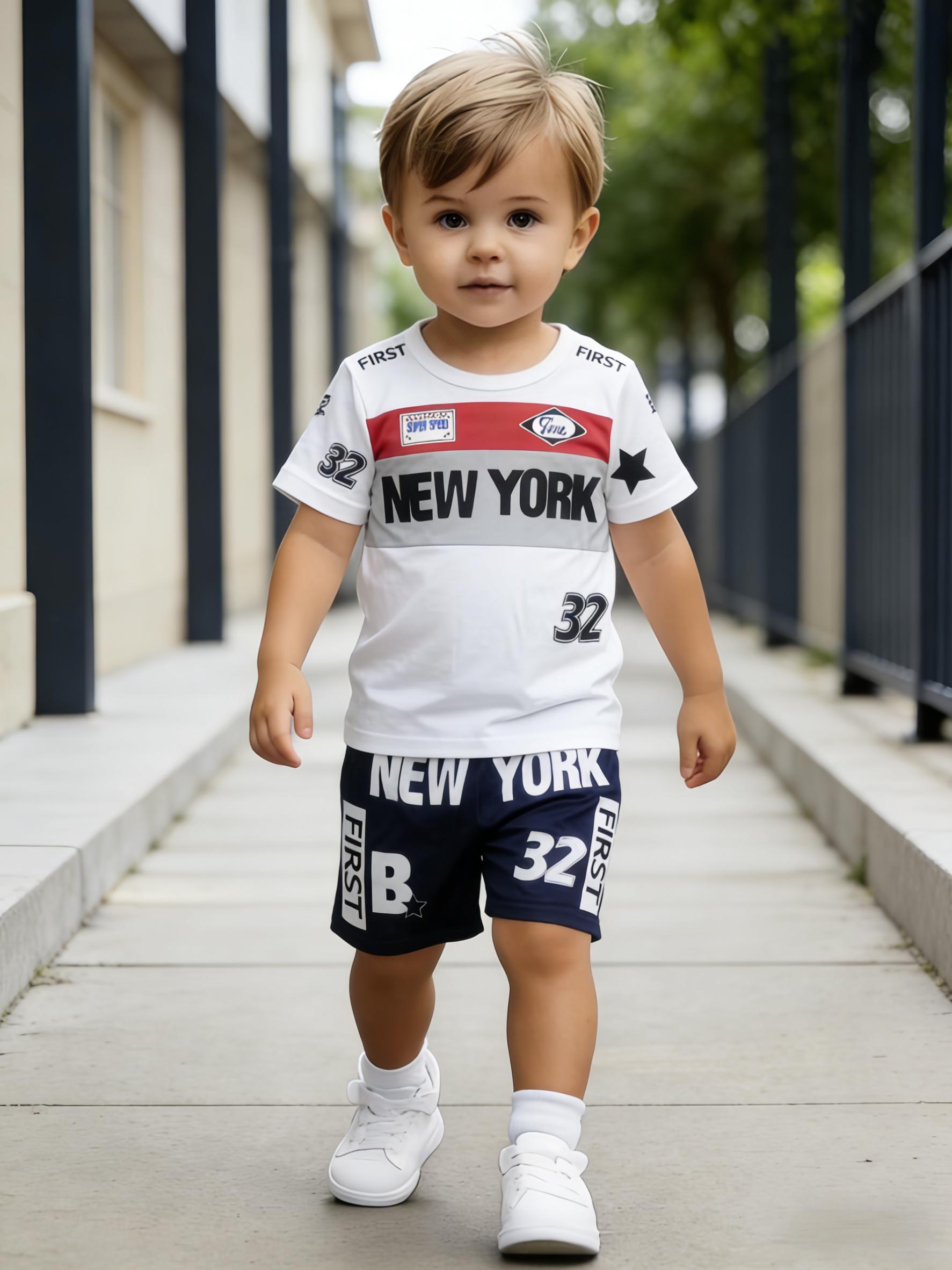

Toddler Boys Cool Sporty Letter & Number Print 2-Piece Outfit, Summer Casual Clothes for Kids, Perfect for Playwear & Outdoor 5-6Y білий