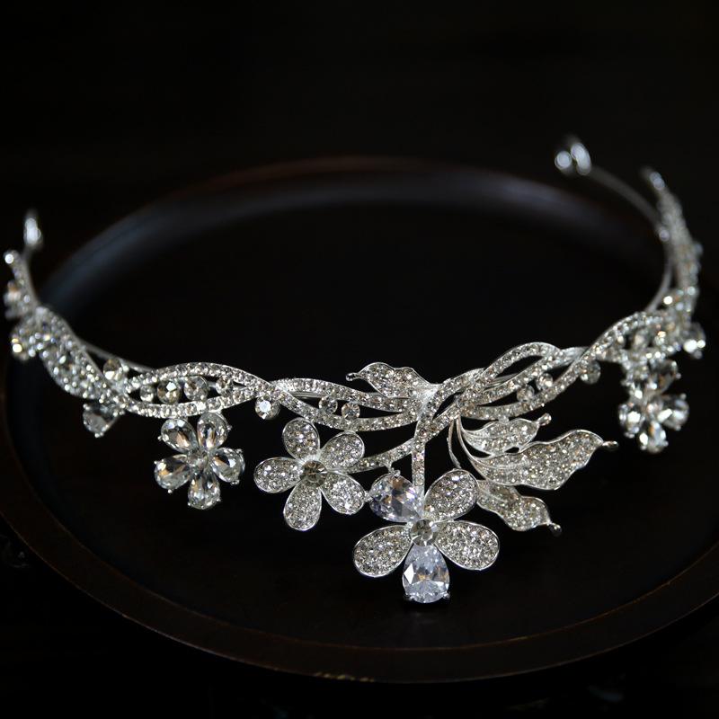 Korean New Style Luxurious and Atmospheric Zircon Flower Bride Wedding Crown Headdress Crown Tiara Hair Accessories