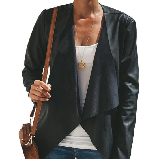 Women Fashion Autumn Winter Solid Color Lapel Collar Long Sleeve Jacket Coat