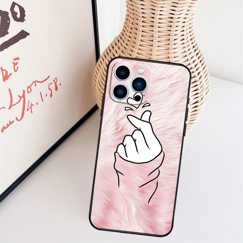 Kpop Hand Finger Heart Phone Case For iPhone 17 Pro Max 14 13 12 11 15 16 Pro Max mini 15 16 Plus 16e Back Cover