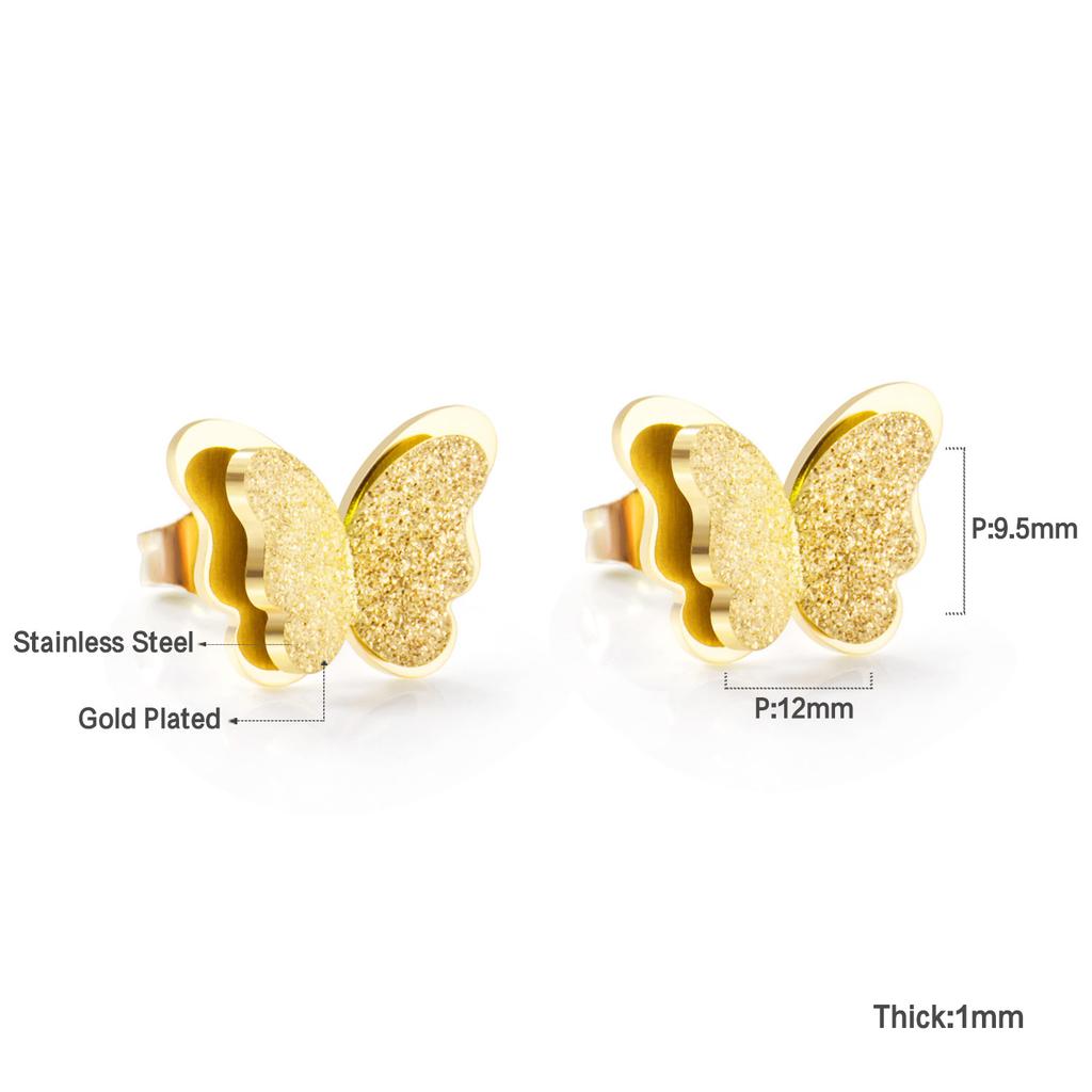 Frosted Golden Butterfly Earrings Romantic Design Butterflies Stud Earring Stainless Steel Delicate Simple Jewelry for Woman