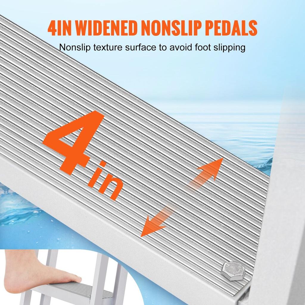 Aluminum Dock Ladder Boat Dock Ladder 66.9-78.9in Height Adjustable 5 Step