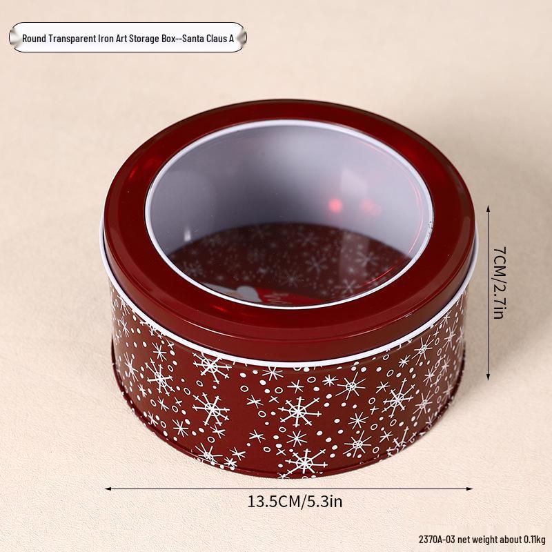 Christmas Transparent Round Tin Box for Cookies, Candy, and Chocolate Gifts
