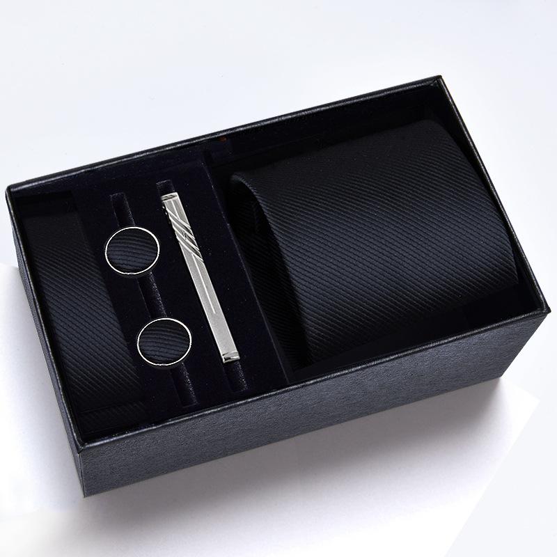 Men's Formal Tie Gift Box: Five-Piece Set with Logo, 8cm Striped Black for Weddings and Business 
