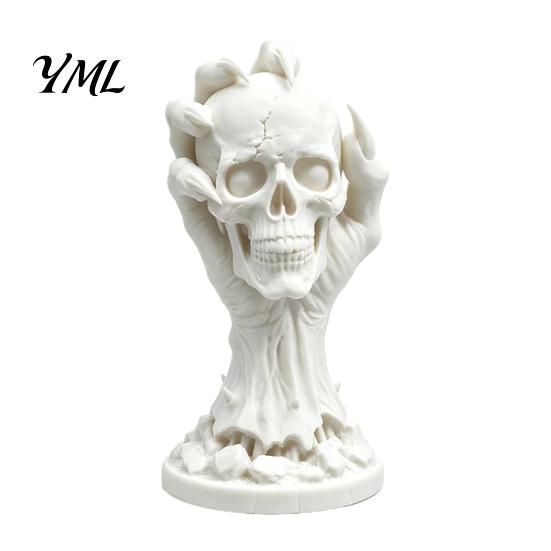 DIY Paintable Craft Kits 3D Printed Skull & Devil Hand Figurine, Realistic Holding Gothic Home Ornaments Statue, Desktop Ornament for Halloween