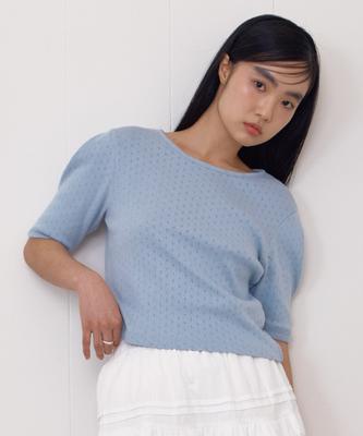 Selliteiljeu Eyelet Puff Sleeve T-Shirt_Sky Blue