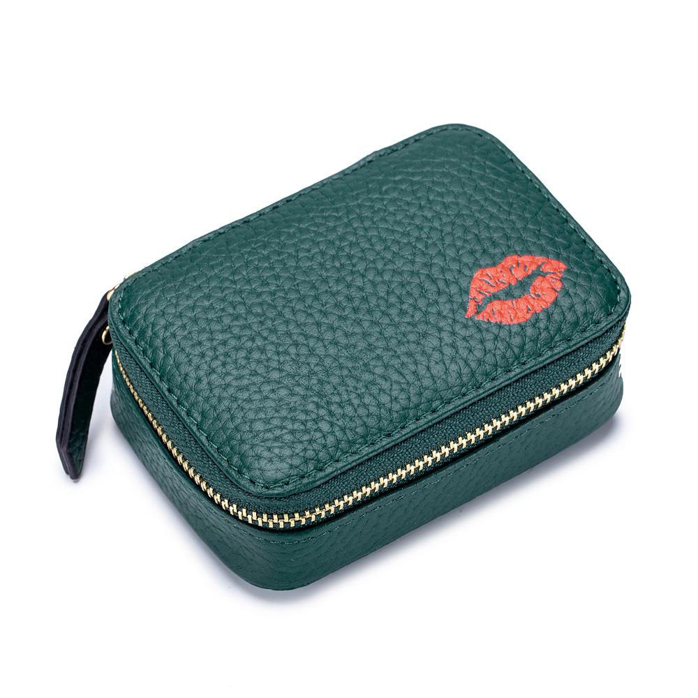 

Women s Genuine Leather Mini Lipstick Bag with Mirror - Fashionable and Portable Three-in-One Makeup Bag темно-зелений колір