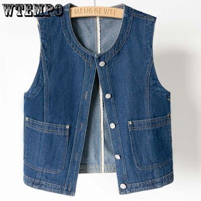 Denim Vest Women Spring Autumn Slim Jeans Vest Jackets Female Casual Sleeveless Waistcoats Cowboy Coat Tops
