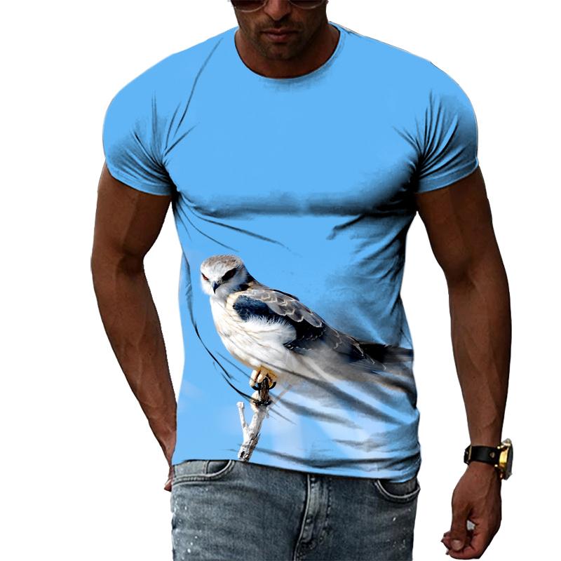 Camiseta con estampado de pájaros divertidos y personalidad de verano para hombre, camisetas casuales con cuello redondo y estampado 3D, estilo callejero de hip hop