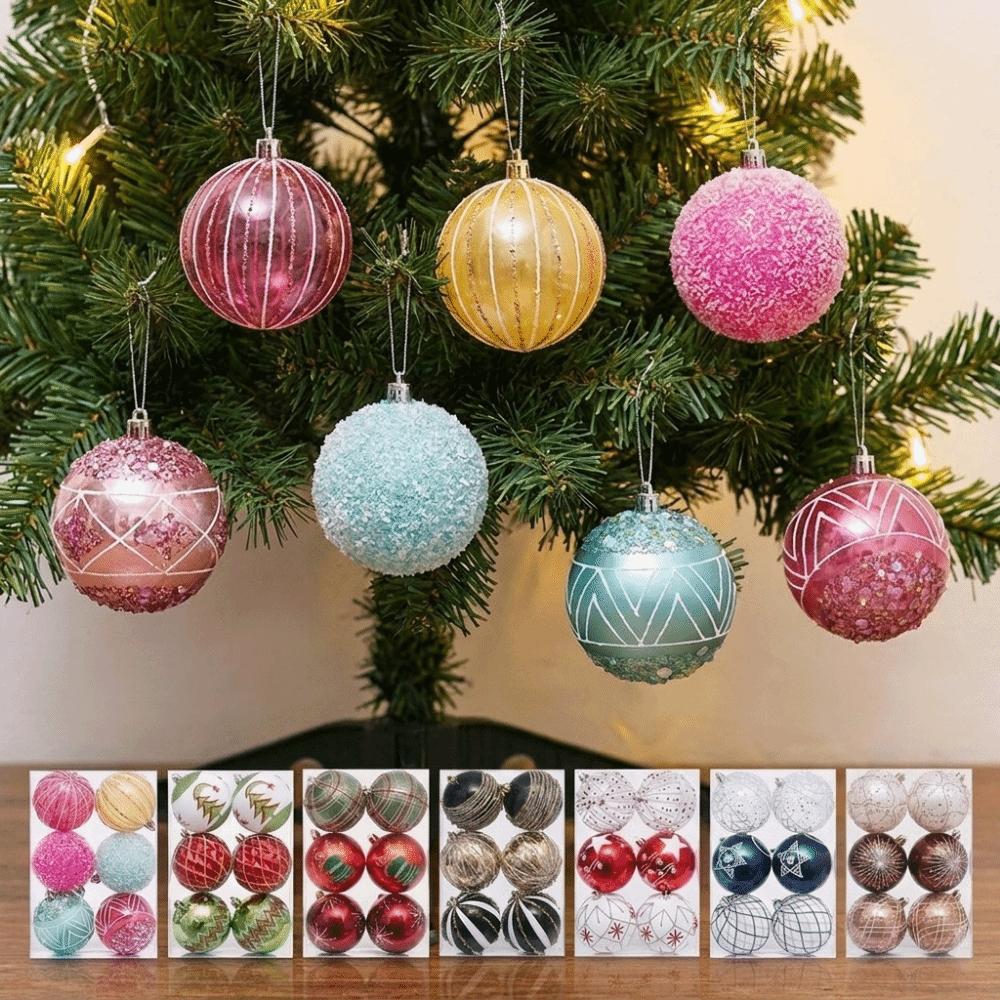 6PCS Plastic Glitter Christmas Ball Set 8cm Christmas Tree Baubles  Christmas Tree