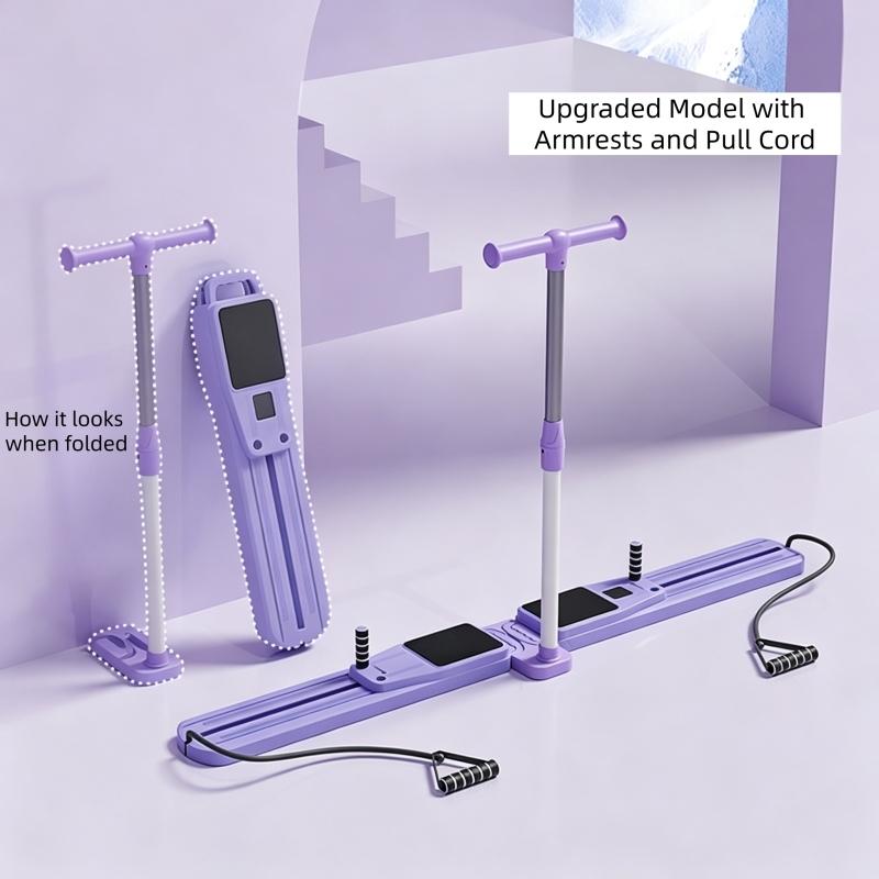 Multifunctional Ski Trainer, Home Abdominal Glutes Workout Machine, Removable Handrail Sliding Plate for Full Body Exercise