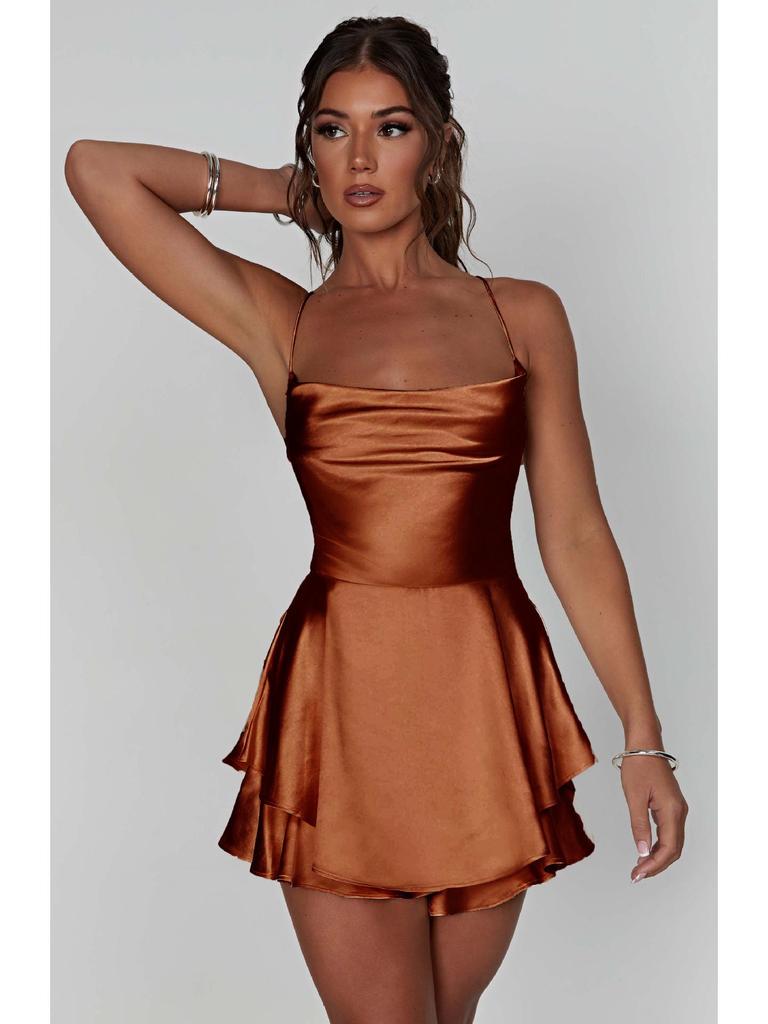 Summer Sexy Slimming Backless Spaghetti Strap Dress Skort - European & American Style