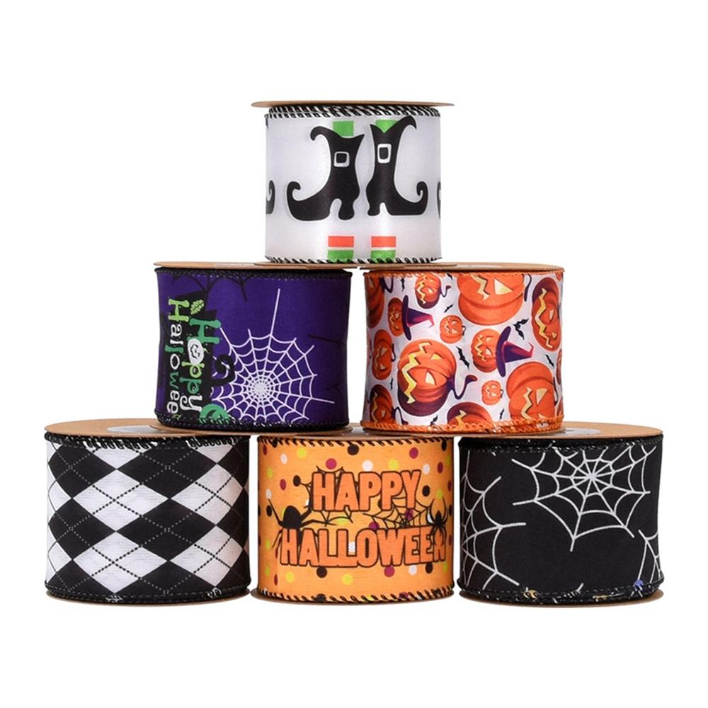 Decorative Wrapping Ribbon Wreaths Spider Pumpkin Print Ribbons 5 Yard 63mm Width DIY Handmade Ribbon Halloween Supplies