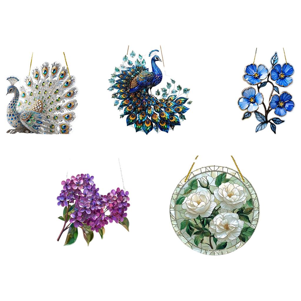 Peacocks/Flower Suncatchers 2D Acrylic Stained Glass Effect Window Hanging Garden Decors Valentines Day Gift for Womens