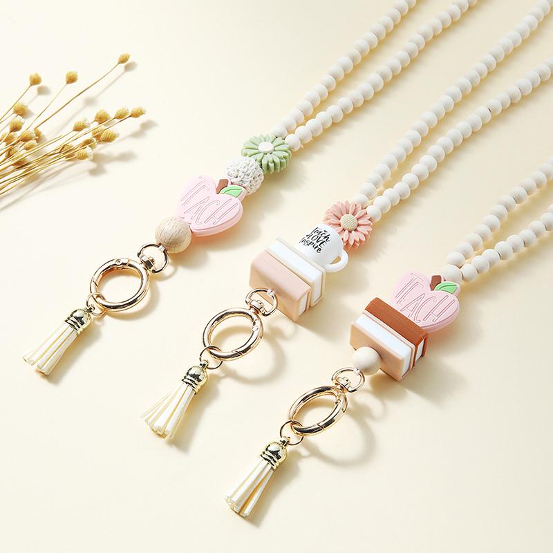 Lehrer Lanyard mit ID-Halter, Holzperlen-Lanyard für Schlüssel, Super süßes Boho Breakaway Lanyard für Frauen