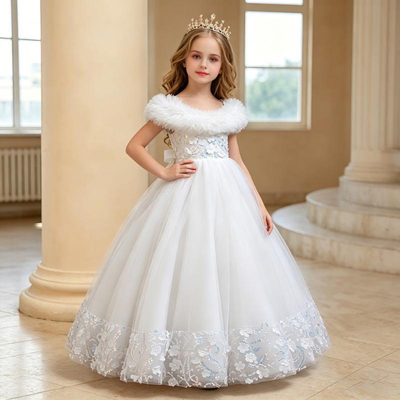Girls Navy Blue Tulle Princess Ball Gown Flower Girl Dress