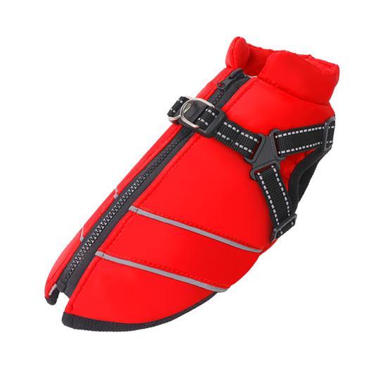 

Зимнее пальто для собаки на молнии, утепленная водонепроницаемая куртка-шлейка, утолщенная ветрозащитная снежная куртка для маленьких, средних и крупных собак XL красный