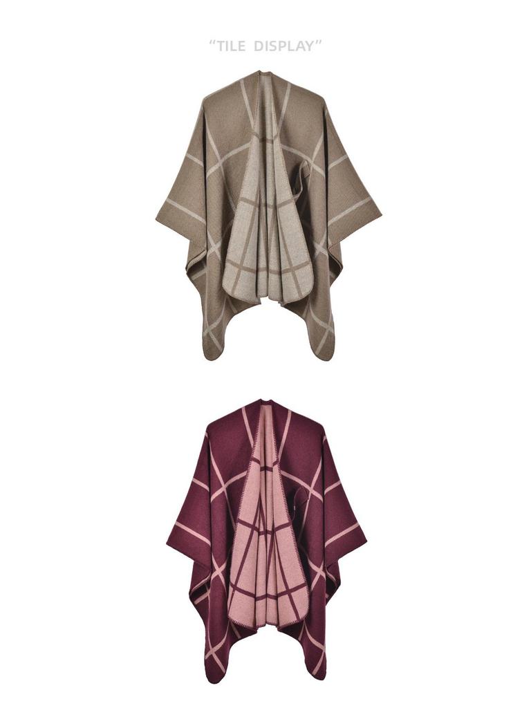Classic Plaid Slit Shawl: Warm Autumn/Winter Cardigan Cloak
