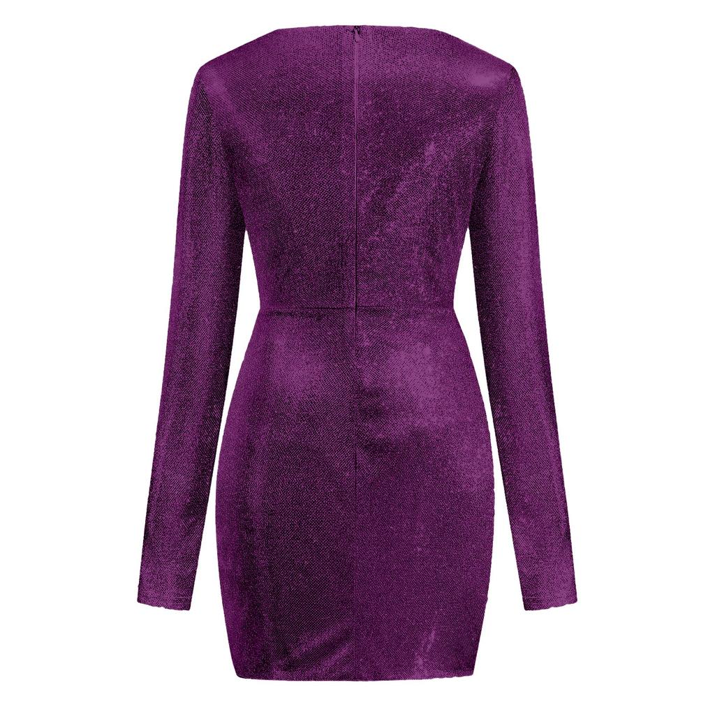 Módní dámské šaty s horkou ražbou, dlouhý rukáv, výstřih do V, sexy