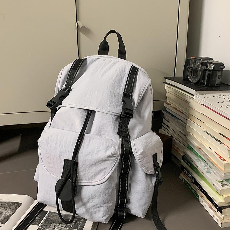 Schoolbag Casual Simple Large Capacity Drawstring Flip Outdoor Lightweight Backpack Travel Mountaineering Computer Backpack Student School Bag