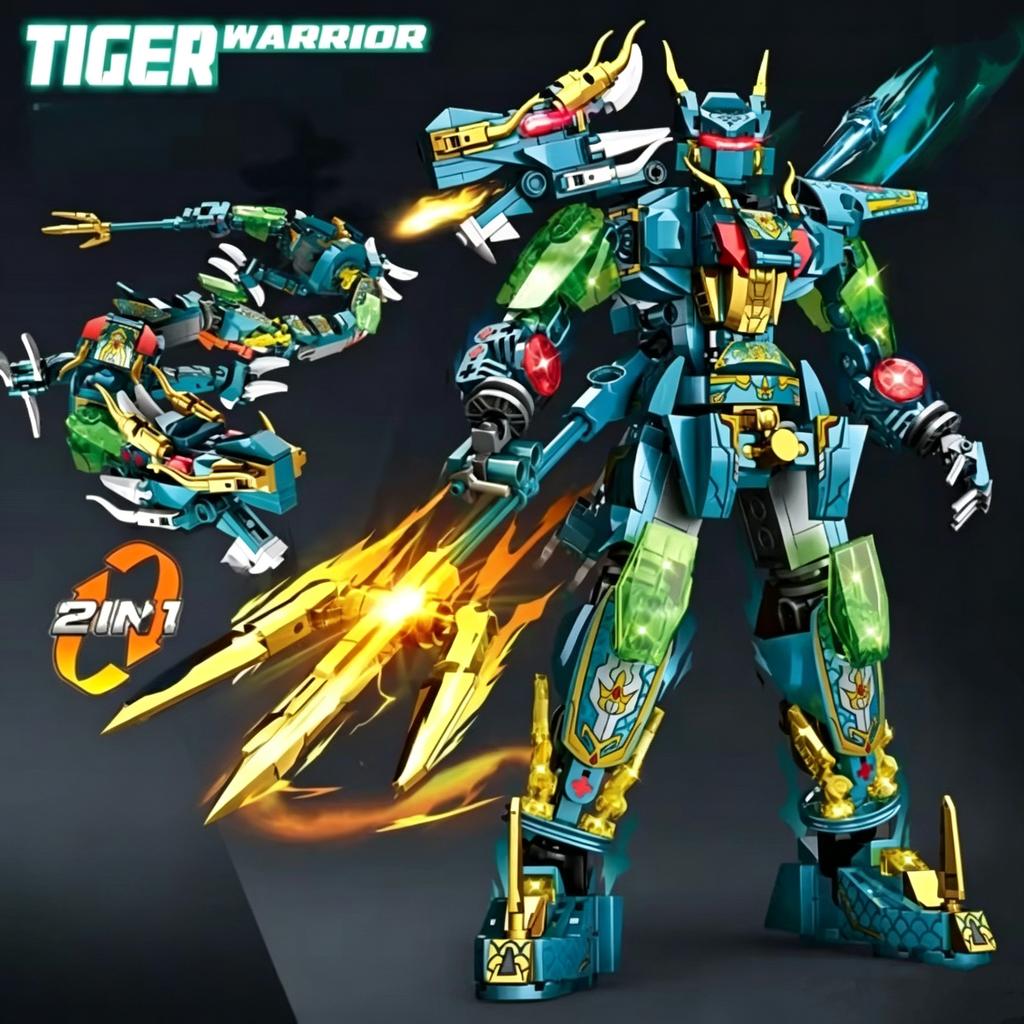 Azure Dragon Mecha Building Blocks 2in1 Transforming Robot Assembly Figurine Animal Blocks Boys Toy Christmas Holiday Gift