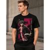 Men's Anime Graphic T-shirt with Shadow Walker Print, Short Sleeve Crew Neck Cotton Tee for Casual Streetwear and Cosplay