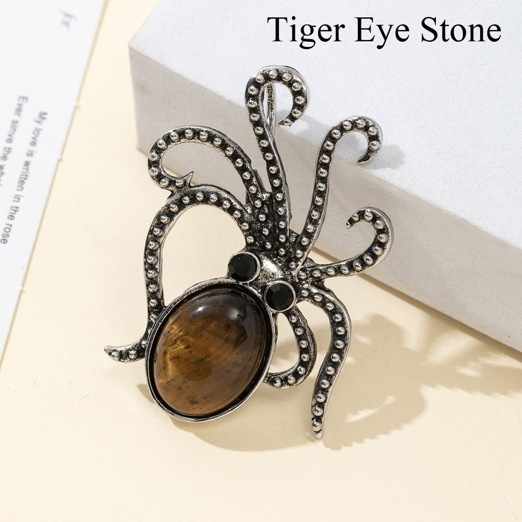 1 Τμχ Καλοκαιρινό Στυλ Ωκεανού Φυσική Πέτρα Χταπόδι Μπροσούλες, Κρύσταλλος Θεραπείας Ρέικι Αμέθυστος Αχάτης Νεφρίτης Πολύτιμος Λίθος Καρφίτσα Μπροσούλα για Unisex Κοσμήματα Δώρο Γενεθλίων