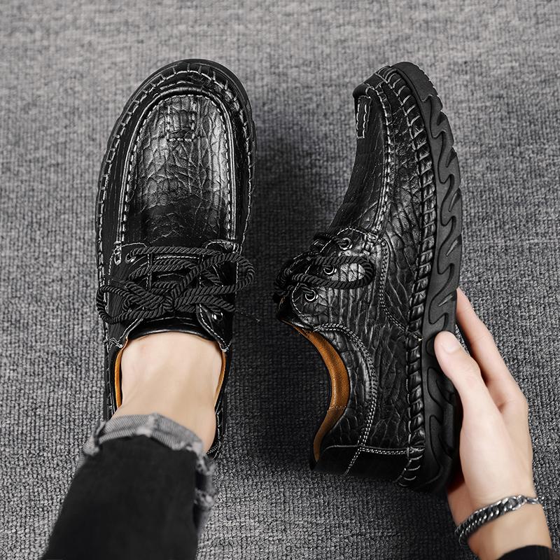 2025 Genuine Leather Mens Shoes Business Shoes Outdoor Mens Comfort Loafers Handmade Classic Non-slip Driving Walking Shoes