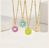 Colorful Enamel Round Pendant Necklace, Star Cross Heart Moon Choker, Stainless Steel Tarnish Resistant Clavicle Jewelry