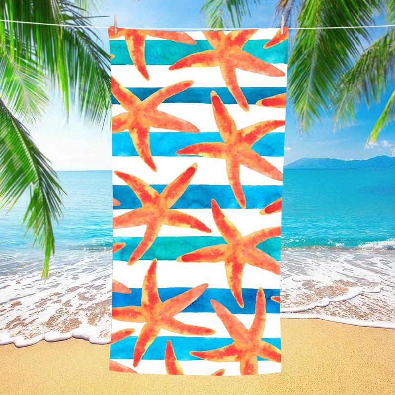 Pink Coral Fish School Beach Towel Grey White Vertical Stripe Minimalist Marine Art Quick Dry Towel