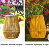 Woven Solar Lantern Rustic Solar Lamp with Handle Auto On/Off Solar Powered Outdoor Hanging Light for Farmhouse Garden Patio Yard Camping Decor
