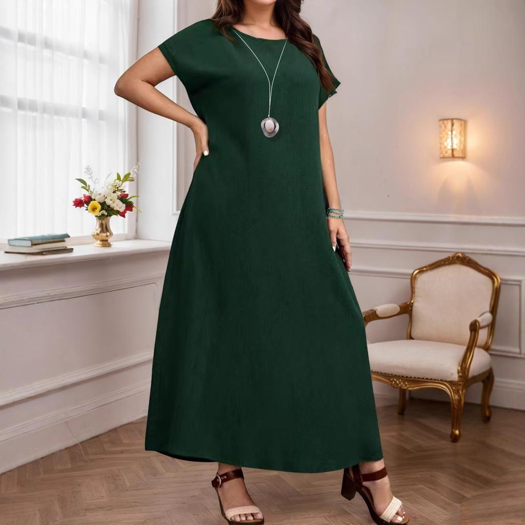 QICED Plus-size Women's Summer Round-neck Elegant Long Dress
