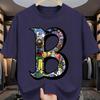 Summer Men's  Cotton Sports Casual Fashionable Loose Plus Size Creative B-letter Printed Round Neck Short Sleeved T-shirt Top