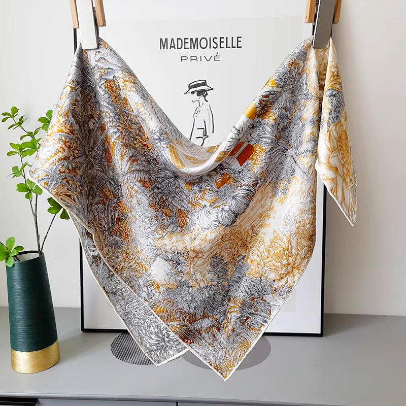 Fubao 65 silk wool square scarf mulberry silk silk wool scarf women s spring summer retro versatile handmade hemming silk scarf 65*65cm