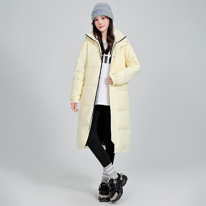 Womens Longline Knee-Length Gray Duck Down Puffer Coat With Hood Warm Winter Outerwear Students Couples