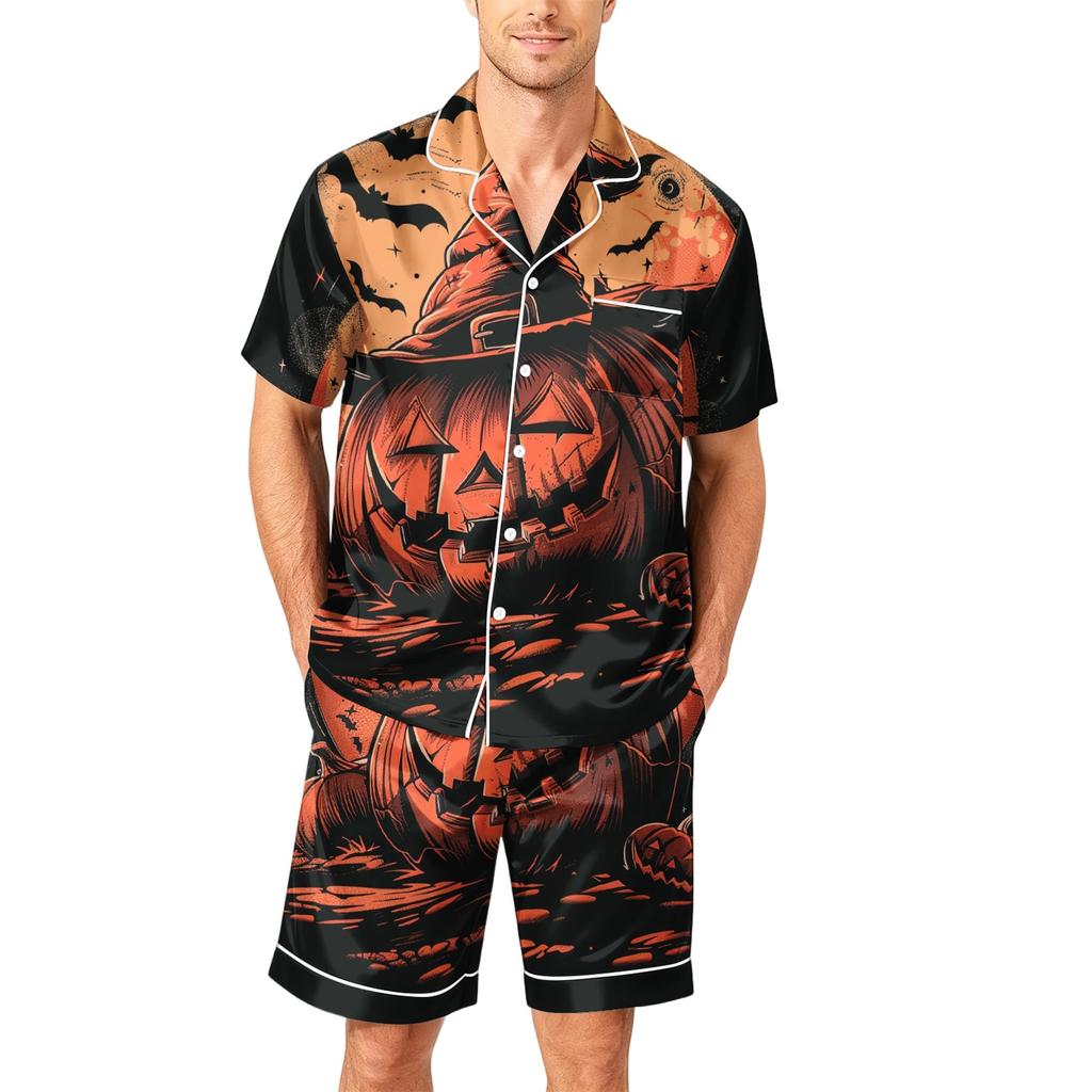 Men's Short Sleeve Button Down Pajama Set with Shorts Soft Casual Sleepwear Lounge Set S-XXXXL Comfortable Fit