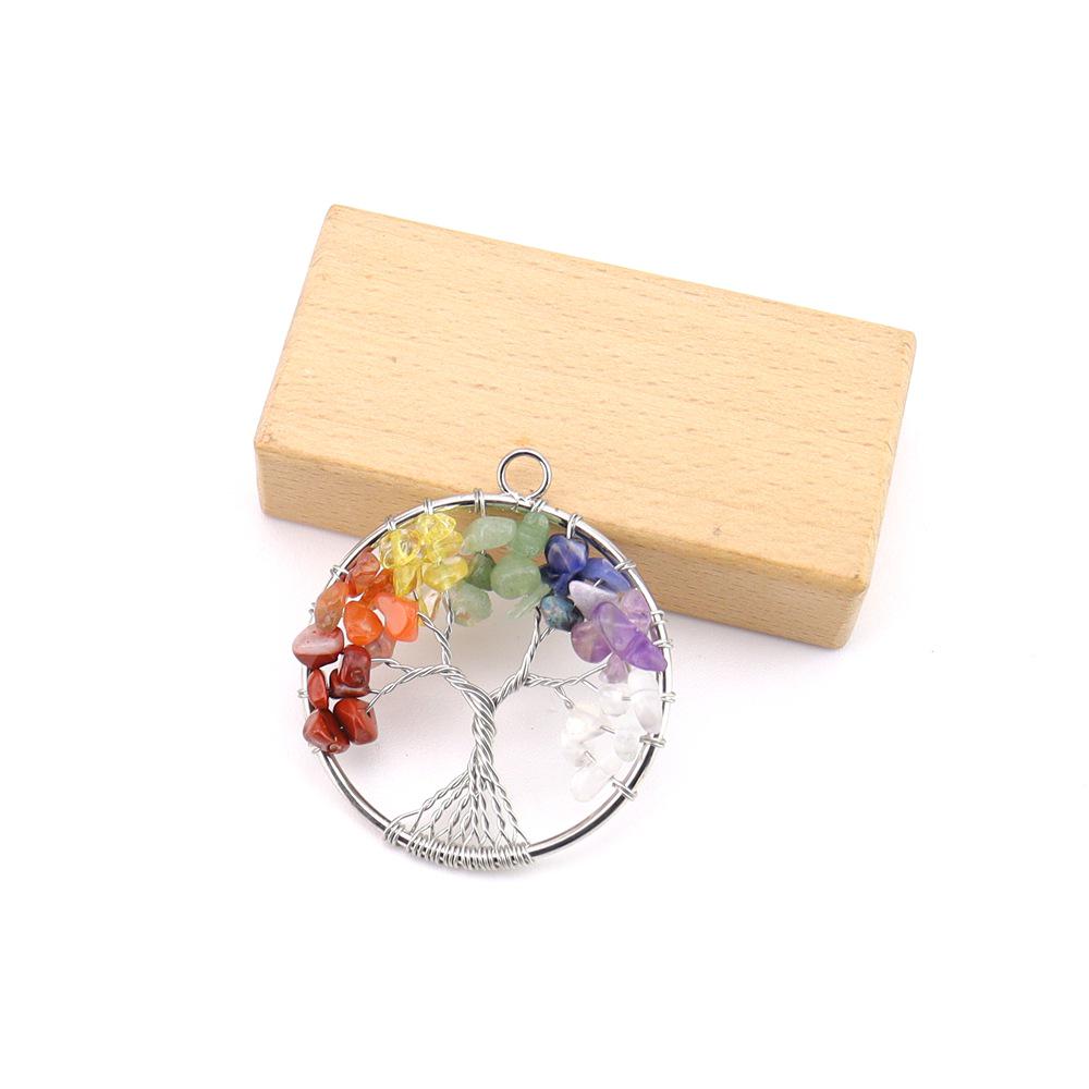 Seven-Color Natural Crystal Tree of Life Necklace Pendant with Crushed Stone, N737