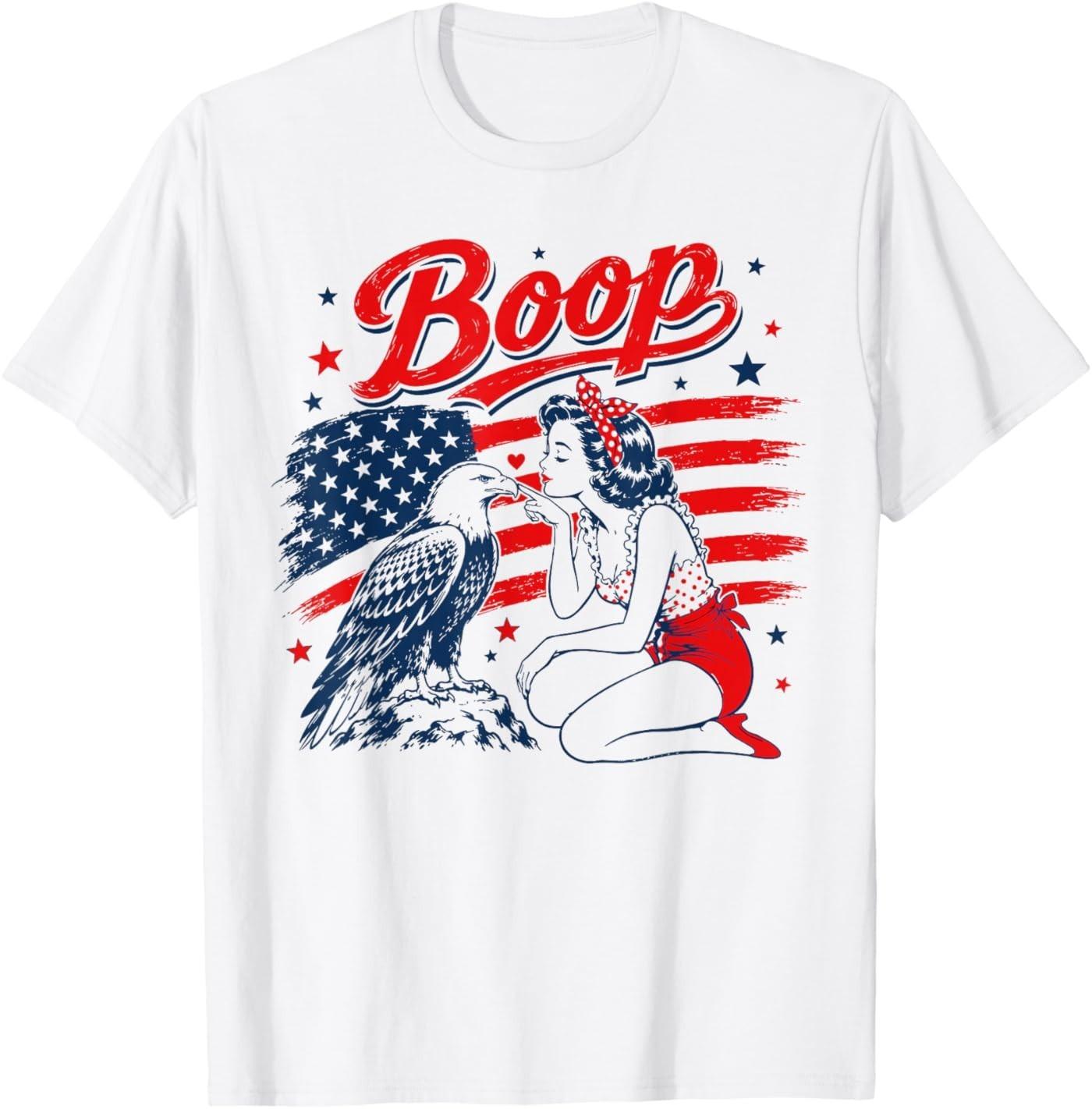 Boop Patriotic Pinup Girl Bald Eagle 4th of July T-Shirt XL