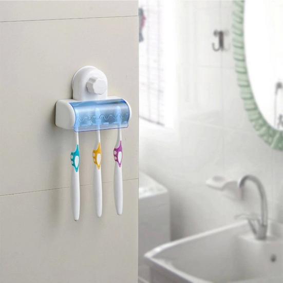 Creative Home Dust-proof Suction Cup 5 Toothbrush Holder Wall Mounted Stand