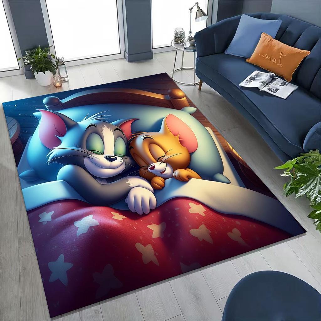 Dywanik Artystyczny z Kreskówką Tom i Jerry Kot Mysz 3D do Sypialni Salonu Kanapy Domu Mata Wycieraczka Dekoracja, Duża Antypoślizgowa Mata Podłogowa dla Dzieci