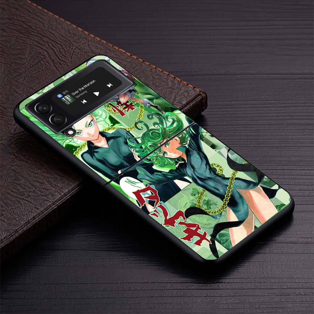 One P-Punch-Man Tatsumaki Hard Black Cover for Samsung Galaxy Z Flip 7 6 5 4 3 5G Phone Case Flip7 Flip6 Flip5 Flip4 Flip3 Patte