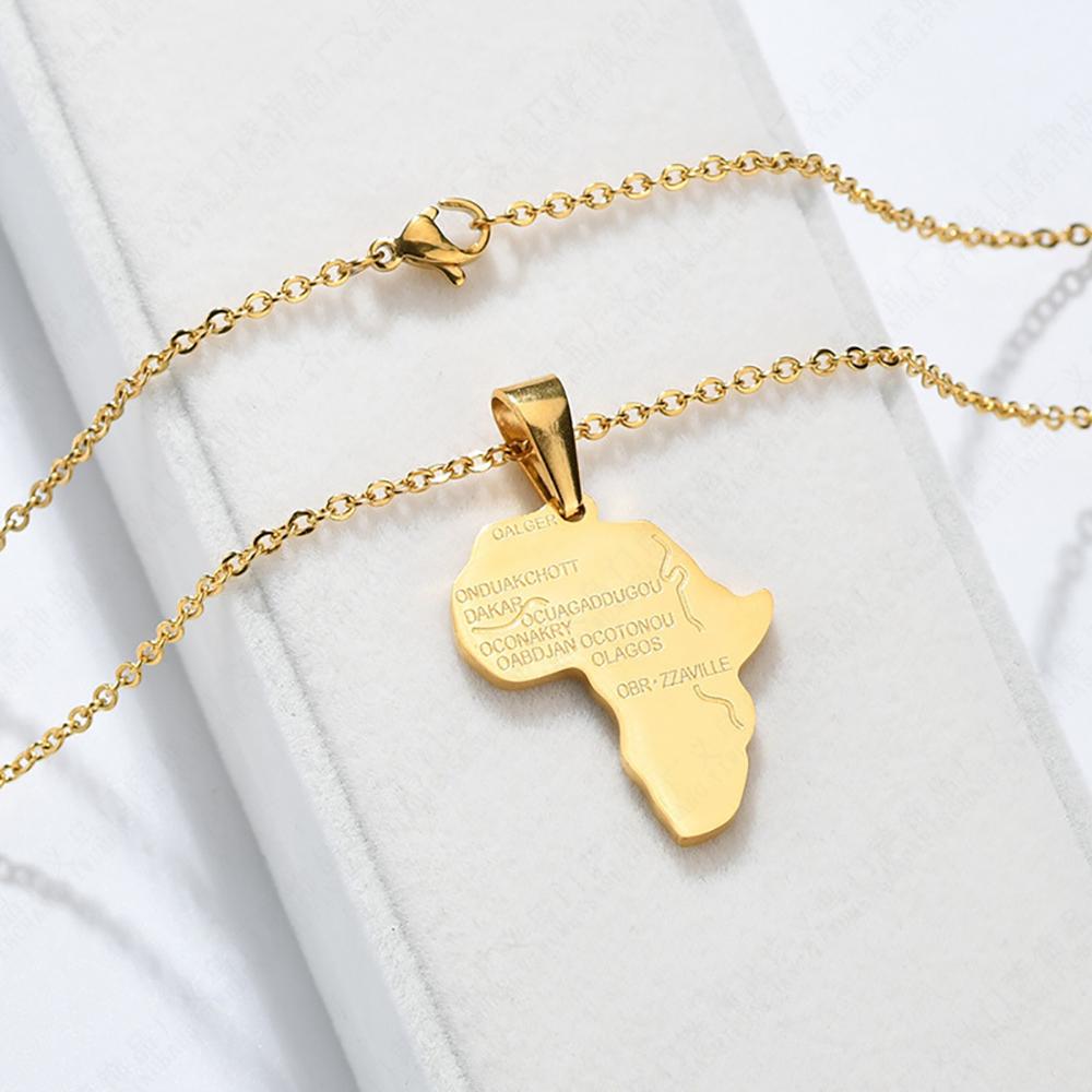 Punk Fashion African Africa Map Pendant Necklaces Female Gold Color Stainless Steels Chain for Women Men Ethiopian Jewelry Gift